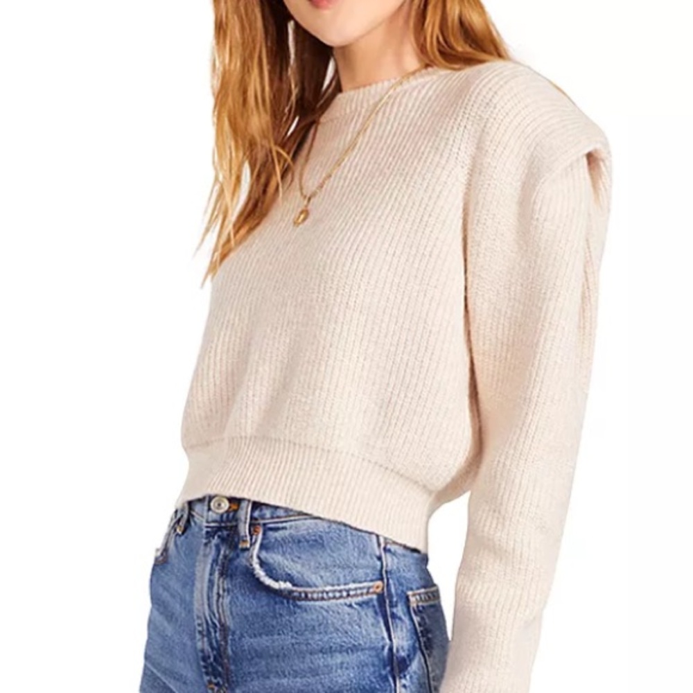 BB Dakota by Steve Madden cream shoulder fold crop sweater